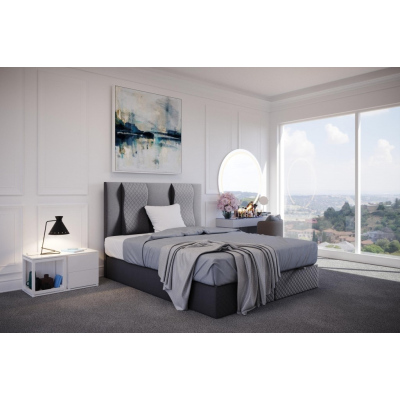 Prošívaná manželská postel s vysokým čelem 200x200 BARBI - šedá