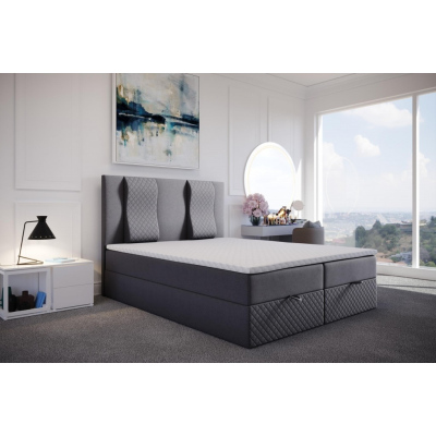 Prošívaná manželská postel s vysokým čelem 200x200 BARBI - šedá