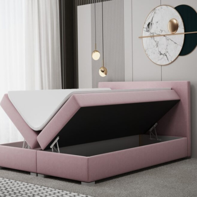 Pohodlná boxspringová manželská postel LEONTYNA 140x200 - růžová