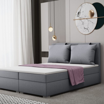 Pohodlná boxspringová manželská postel LEONTYNA 140x200 - tmavě šedá