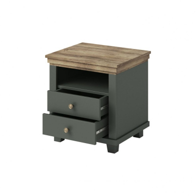 Šuplíkový noční stolek EROL - zelený / dub lefkas