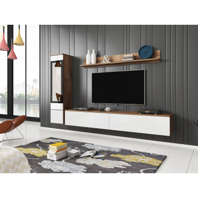 Obývací stěna WANDA 1 - dub wotan / lesklá bílá