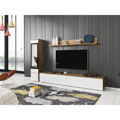 Obývací stěna WANDA 1 - dub wotan / lesklá bílá