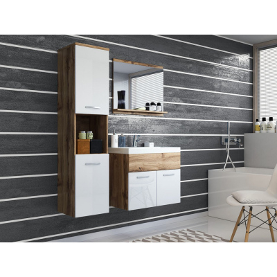 Koupelnová sestava ZORAIDA - dub wotan / lesklá bílá + baterie Platino ZDARMA