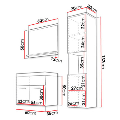 Koupelnová sestava ZORAIDA - dub wotan / lesklá bílá + baterie Platino ZDARMA