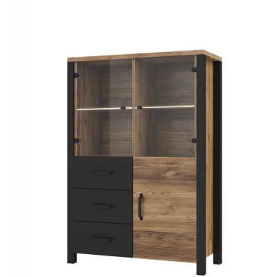 Třídveřová vitrína s šuplíky OKAL - appenzeller / černá