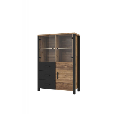 Třídveřová vitrína s šuplíky OKAL - appenzeller / černá