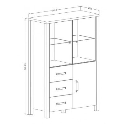 Třídveřová vitrína s šuplíky OKAL - appenzeller / černá