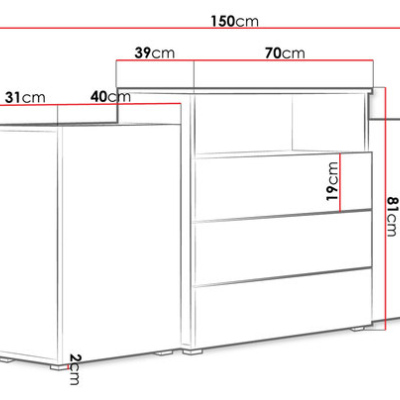 Kombinovaná komoda s LED osvětlením ZORINA - dub wotan / bílá