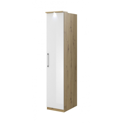 Jednodveřová skříň OLIKA - šířka 45 cm, bílá / dub artisan