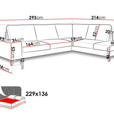 Rozkládací sedačka s úložným prostorem LANSING 2 - šedá, pravý roh