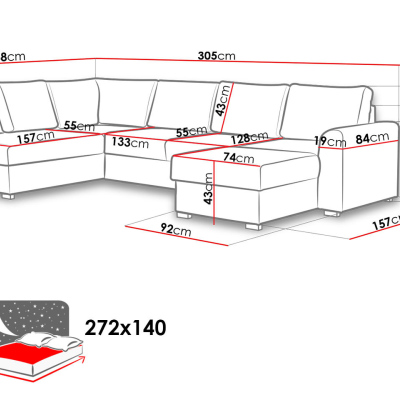 Rozkládací sedačka do U s úložným prostorem TUCSON 1 - vínová, pravý roh