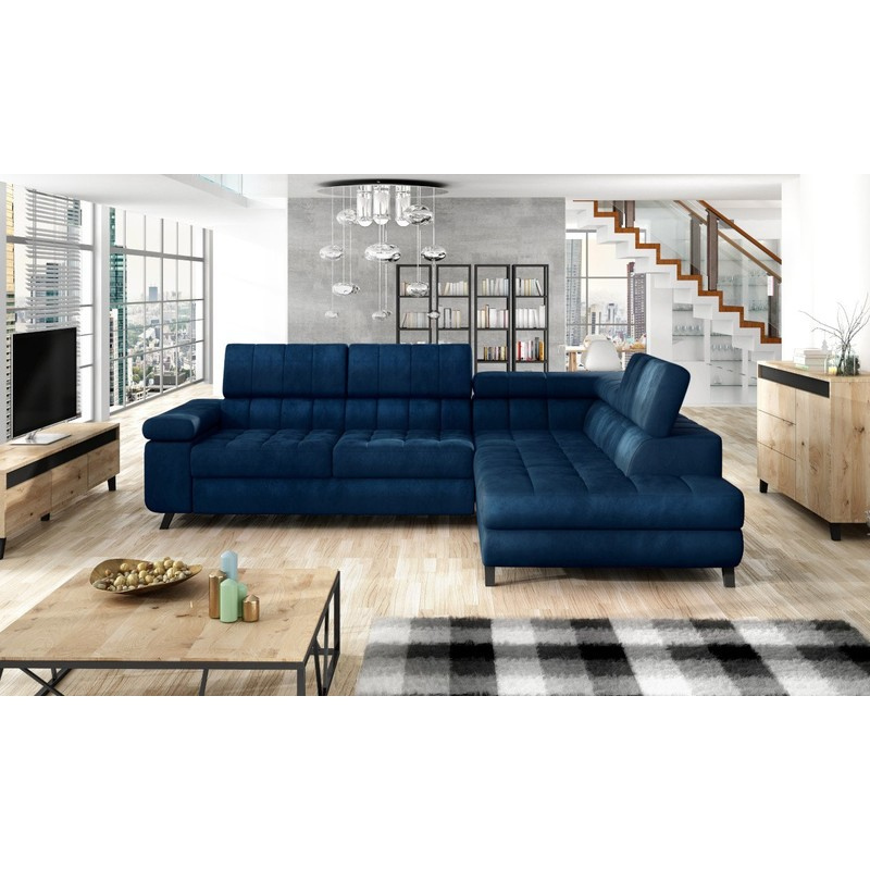 Rohová rozkládací sedačka s úložným prostorem OKLAHOMA - modrá, pravý roh