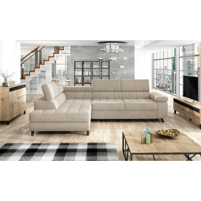 Rohová rozkládací sedačka s úložným prostorem OKLAHOMA - béžová, levý roh