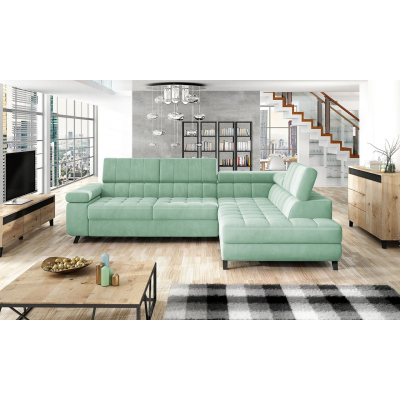 Rohová rozkládací sedačka s úložným prostorem OKLAHOMA - mentolová, pravý roh
