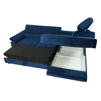 Rohová rozkládací sedačka s úložným prostorem OKLAHOMA - modrá, pravý roh