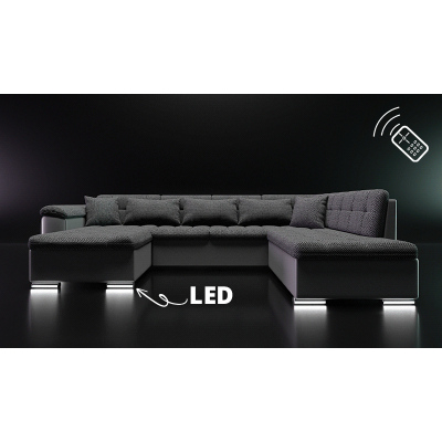 Rohová sedací souprava s LED podsvícením NELLI 2 - šedá ekokůže / černá, levý roh