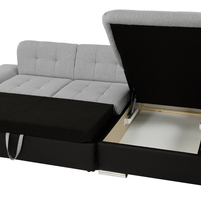 Rohová sedačka s úložným prostorem MARLA - černá ekokůže / tmavá šedá, pravý roh