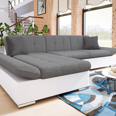 Rohová sedačka s úložným prostorem MARLA - bílá ekokůže / šedá 1, levý roh