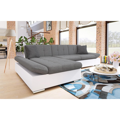 Rohová sedačka s úložným prostorem MARLA - bílá ekokůže / šedá 1, levý roh