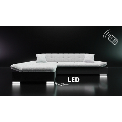 Rohová sedačka s LED podsvícením MARLA - bílá ekokůže / šedá, levý roh