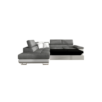 Rozkládací sedačka s úložným prostorem SAN DIEGO - bílá ekokůže / šedá, pravý roh