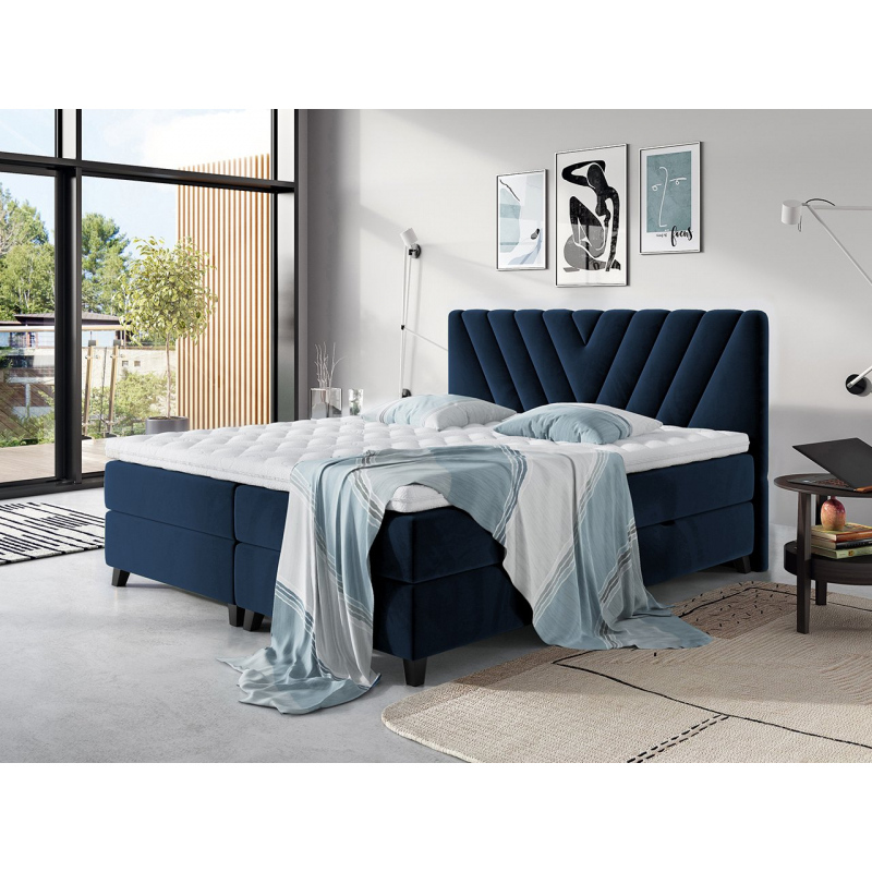 Boxspringová postel 160x200 CAITLYN - modrá + topper ZDARMA