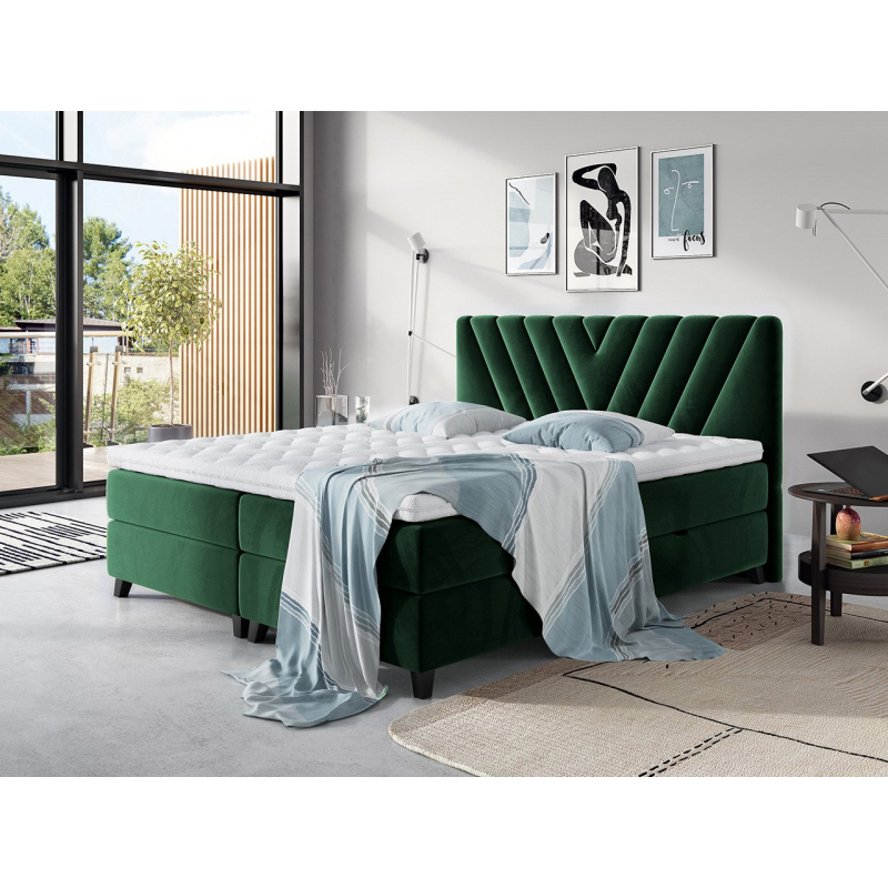 Boxspringová postel 140x200 CAITLYN - zelená + topper ZDARMA