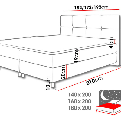 Boxspringová postel 180x200 CAMRIN - modrá 1 + topper ZDARMA