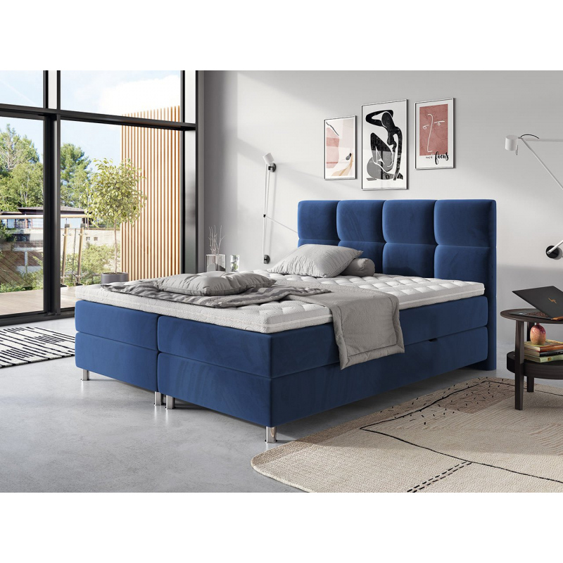 Boxspringová postel 140x200 CAMRIN - modrá + topper ZDARMA