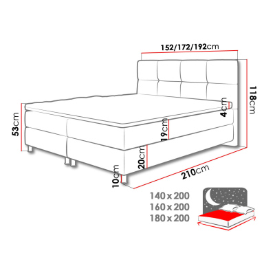 Boxspringová postel 140x200 CAMRIN - modrá 1 + topper ZDARMA