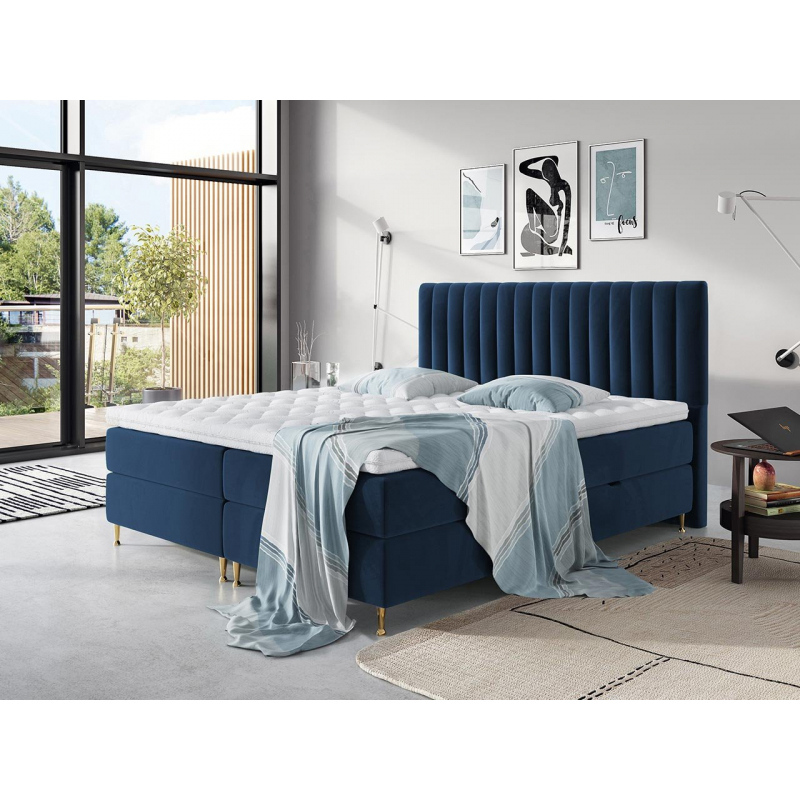 Boxspringová postel 180x200 CANDICE - modrá + topper ZDARMA