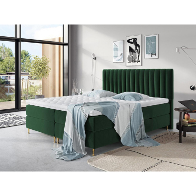 Boxspringová postel 140x200 CANDICE - zelená + topper ZDARMA