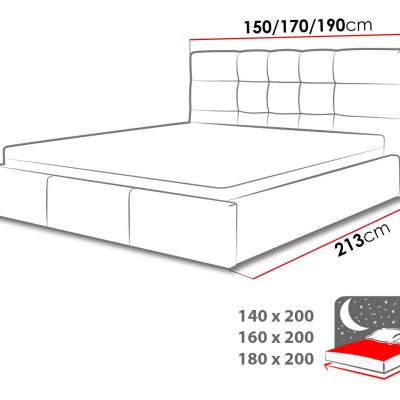 Čalouněná manželská postel 180x200 GLENDALE 1 - tmavá šedá