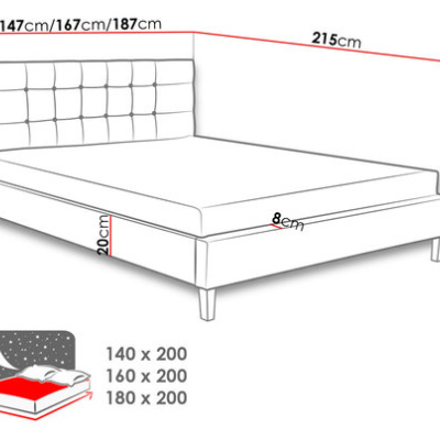 Čalouněná postel bez matrace 160x200 cm NEWARK - šedá
