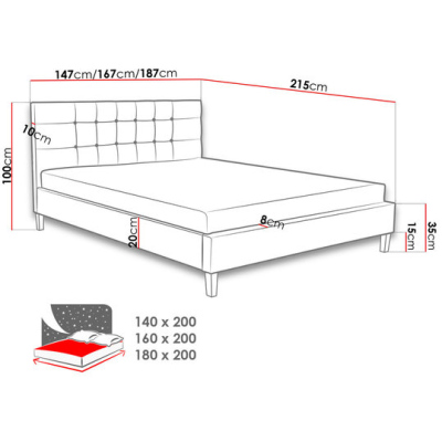 Čalouněná postel bez matrace 180x200 cm NEWARK - modrá