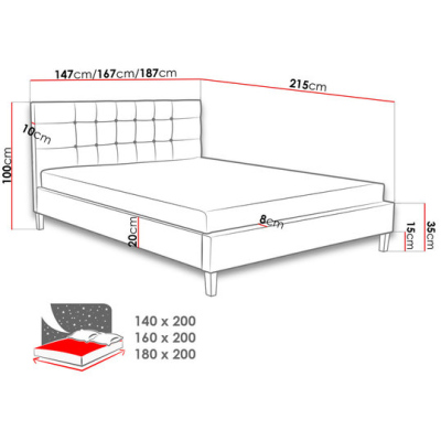 Čalouněná postel bez matrace 140x200 cm NEWARK - modrá