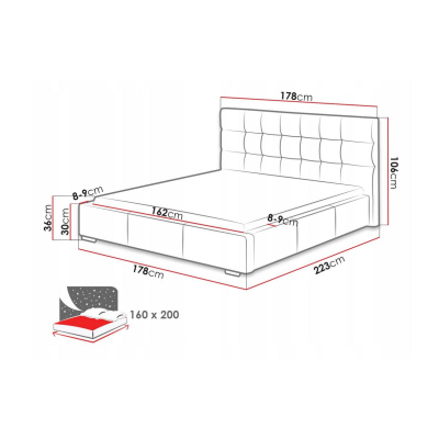 Postel s roštem a matrací 160x200 IRVINE SLIM 2 - bílá ekokůže