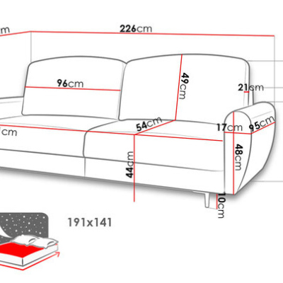 Rozkládací pohovka s úložným prostorem GREENSBORO - červená
