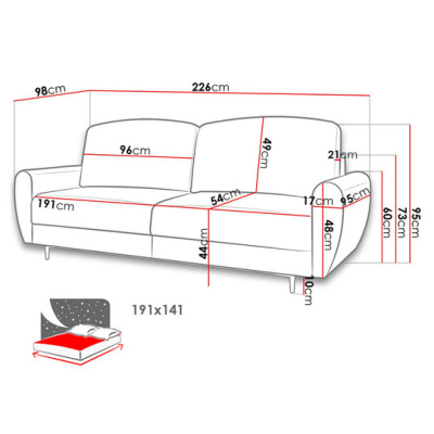 Rozkládací pohovka s úložným prostorem GREENSBORO - červená