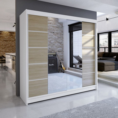 Šatní skříň TABITHA 5 - šířka 180 cm, bílá / sonoma