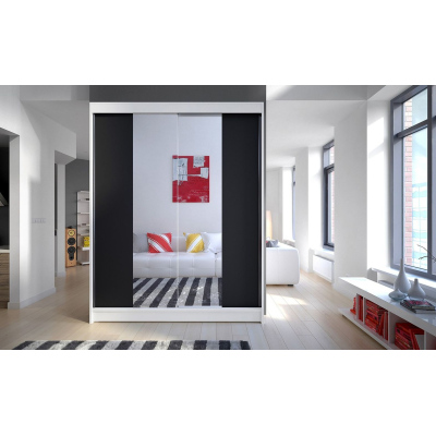 Zrcadlová šatní skříň CHANNA 2 - šířka 150 cm, bílá / černá