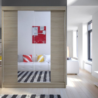 Zrcadlová šatní skříň CHANNA 2 - šířka 150 cm, sonoma