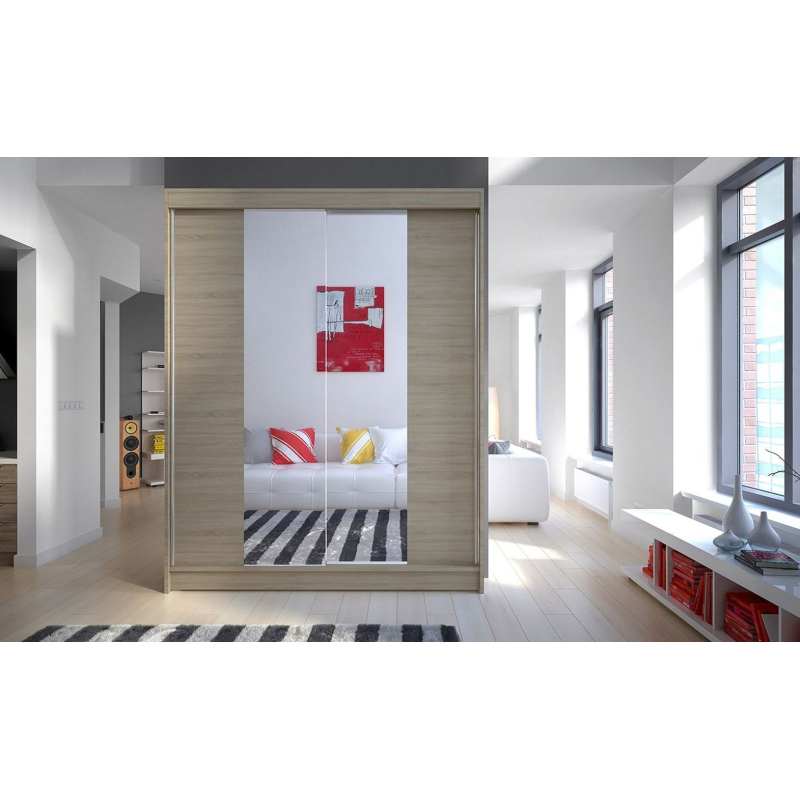 Zrcadlová šatní skříň CHANNA 2 - šířka 150 cm, sonoma