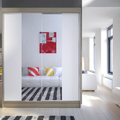 Zrcadlová šatní skříň CHANNA 2 - šířka 150 cm, sonoma / bílá