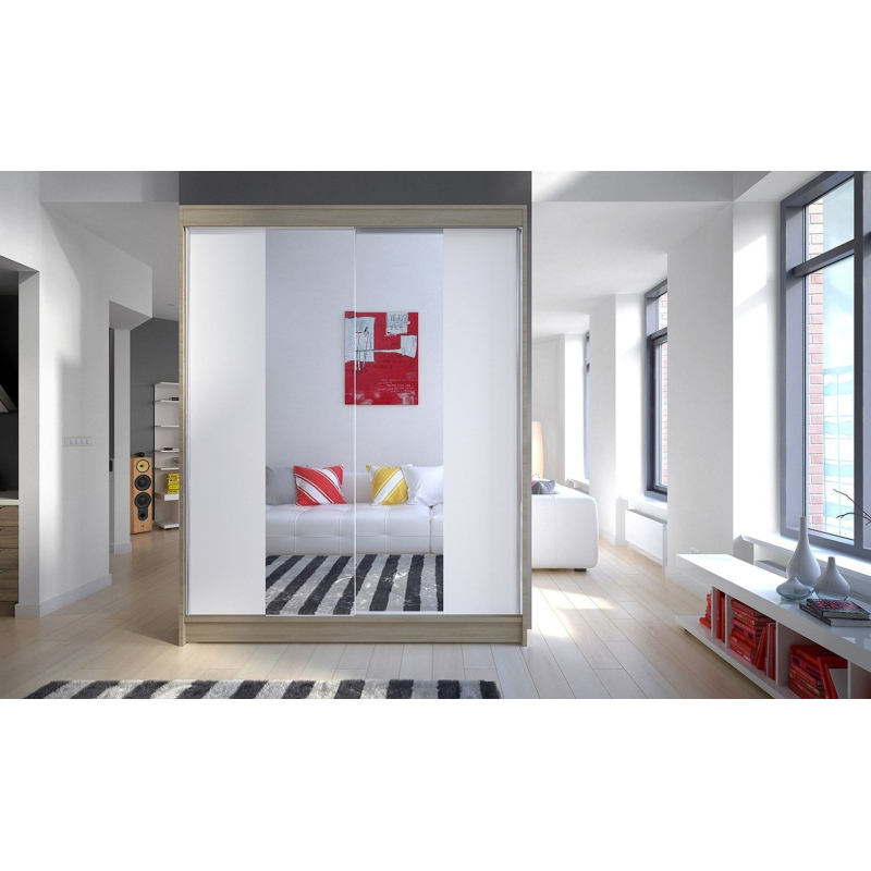 Zrcadlová šatní skříň CHANNA 2 - šířka 150 cm, sonoma / bílá