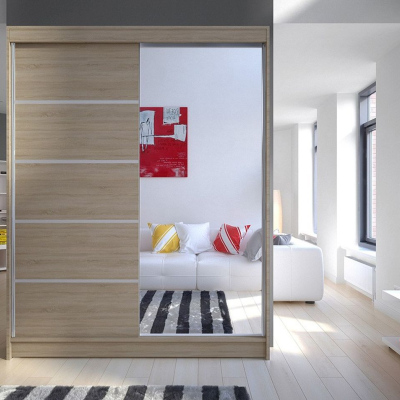 Zrcadlová šatní skříň CHANNA 3 - šířka 150 cm, sonoma