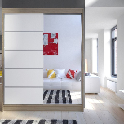 Zrcadlová šatní skříň CHANNA 3 - šířka 150 cm, sonoma / bílá