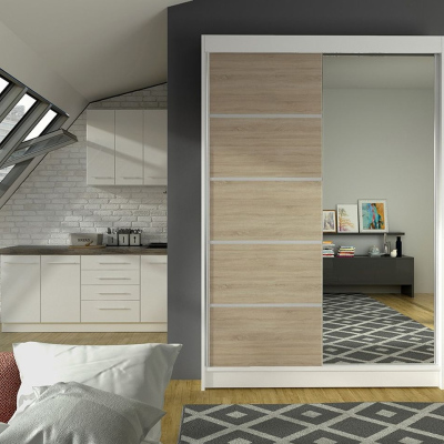 Moderní šatní skříň LINH 3 - šířka 120 cm, bílá / sonoma