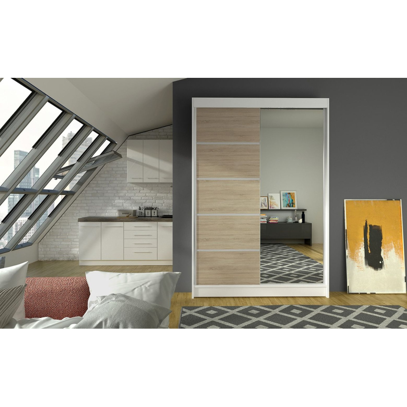 Moderní šatní skříň LINH 3 - šířka 120 cm, bílá / sonoma